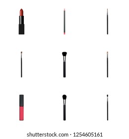 Set of greasepaint realistic symbols with pomade, contour style kit, eye paintbrush and other icons for your web mobile app logo design.