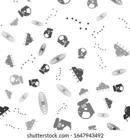 Set Great Bear constellation, Astronaut helmet, UFO flying spaceship and Planet on seamless pattern. Vector