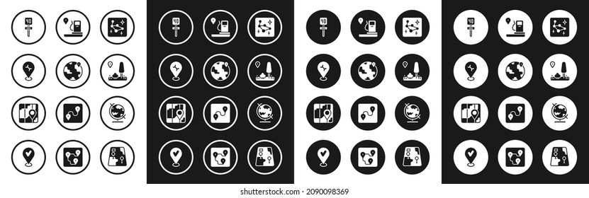 Set Great Bear constellation, Location the globe, Car service, Road traffic sign, City map navigation, and gas station, Earth and  icon. Vector