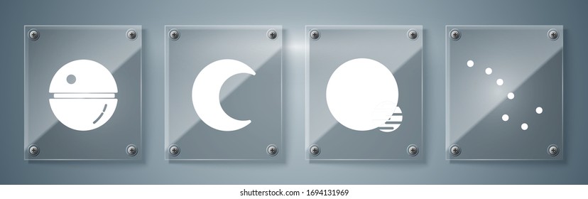 Establecer constelación de Oso Grande, Planeta, Luna y estrellas y la estrella de la muerte. Paneles de vidrio cuadrado. Vector