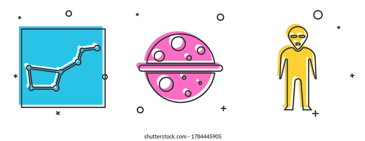 Set Great Bär Konstellation, Planet Saturn und Alien Symbol. Vektorgrafik