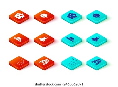 Set Great Bear constellation, Robot, UFO flying spaceship, Rocket, Planet Saturn and Asteroid icon. Vector