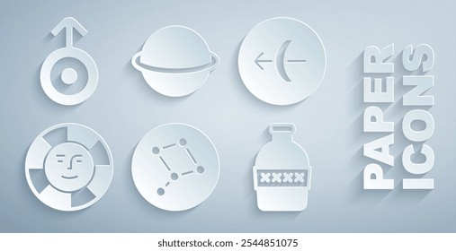 Definir constelação do Grande Urso, Zodíaco de Sagitário, Sol, Garrafa de água, Planeta Saturno e Símbolo Ícone de Urano. Vetor