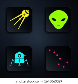 Set Great Bear constellation, Satellite, Mars rover and Alien. Black square button. Vector