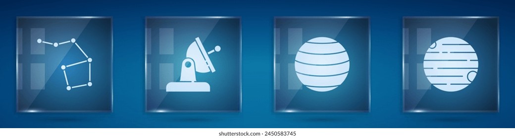 Set Great Bear constellation, Satellite dish, Planet Venus and . Square glass panels. Vector