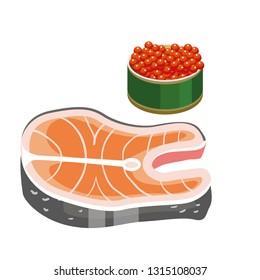 Set for a great diet during Lent. Dietary food. The last days you can eat caviar and fish. Fish on Thursdays. Isolated vector illustration