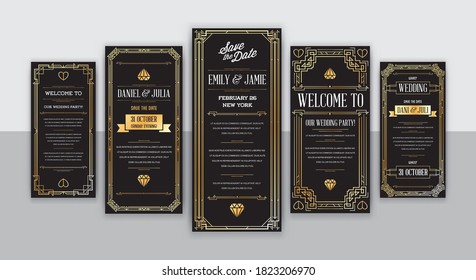 Set of Great Quality Style Invitation in Art Deco or Nouveau Epoch 1920's Gangster Era Collection Vector