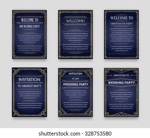 Set of Great Quality Style Invitation in Art Deco or Nouveau Epoch 1920's Gangster Era Collection Vector