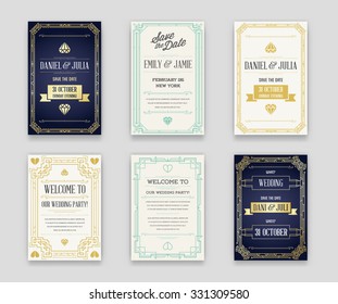 Set of Great Quality Style Invitation in Art Deco or Nouveau Epoch 1920's Gangster Era Collection Vector