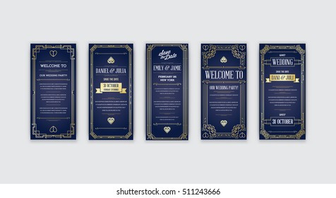 Set of Great Quality Style Invitation in Art Deco or Nouveau Epoch 1920's Gangster Era Collection Vector