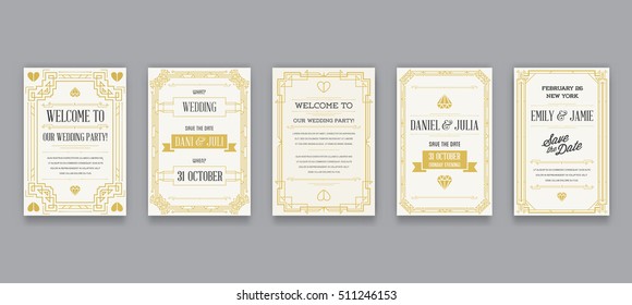 Set of Great Quality Style Invitation in Art Deco or Nouveau Epoch 1920's Gangster Era Collection Vector