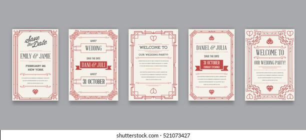 Set of Great Quality Style Invitation in Art Deco or Nouveau Epoch 1920's Gangster Era Collection Vector