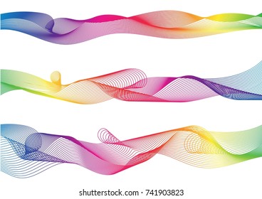 Set great rainbow waves lines gradient colorful, Vector illustration