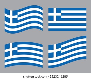 Set of Greece flag icons. Collection of isolated Greek flag, vector illustration.