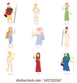 Set Of Greek Ancient Gods, Different Colorful Character