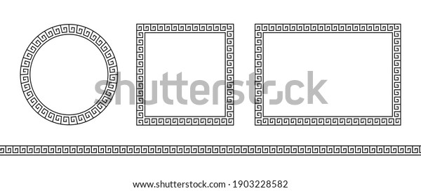 Set greek frame. Meander pattern collection\
border. Greek frame. Greece ornament. Grecian ancient style. Roman\
design. Geometric mediterranean decoration. Element antique symbol.\
Vector illustration