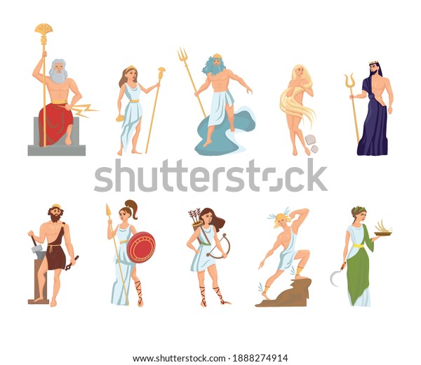 Set Greek Gods Goddesses Olympic Gods Stock Vector (Royalty Free ...