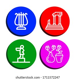 Set of greek icons. Such as Lyra, Parthenon, Statue, Vase , greek icons