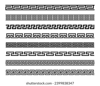 Set of greek key borders. Geometric meander. Meander geometric ornamental borders. Greek pattern border