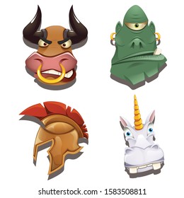 Set of Greek mythological creatures and spartan helmet