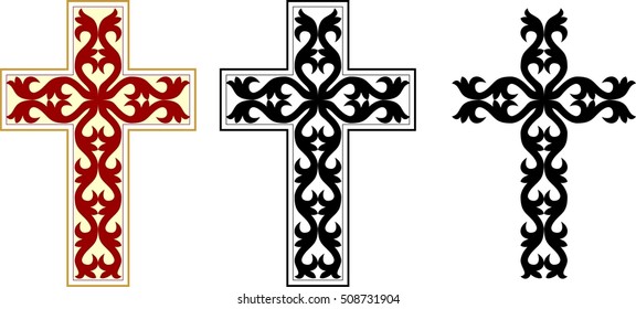 set of Greek orthodox byzantine crosses with decorative ornaments