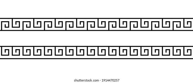 Set greek pattern. Greece border. Seamless meander ornament. collection geometric square greek patterns. Ancient line. Design prints. Greece style. Repeated meandros key. Grecian ethnic frame. Vector