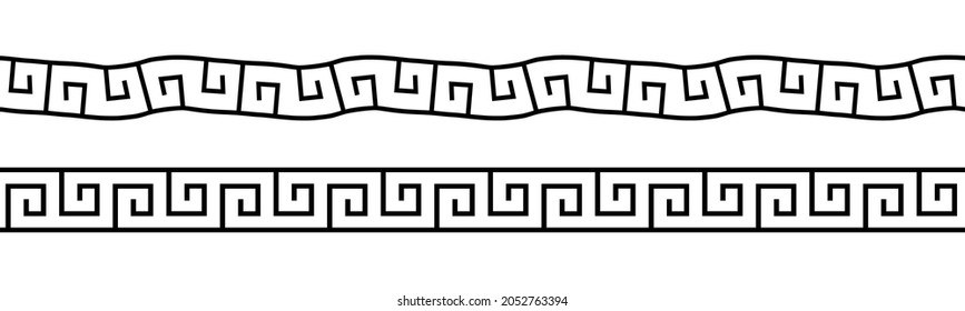 Set greek pattern. Greece border. Seamless meander ornament. collection geometric square greek pattern. Ancient line. Design fret roman style print. Repeated meandros key. Grecian ethnic frame. Vector