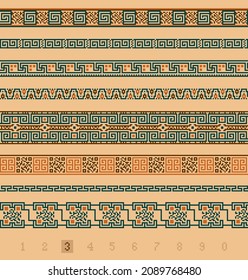 Set of greek patterns and qr code signs. Colorful lines, pixel art. Modern concept of matrix, digital society. Creative idea of encryption, scanning, coding, personal identification, control, checking