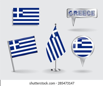 Set of Greek pin, icon and map pointer flags. Vector illustration.