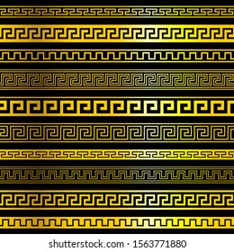 Set of Greek traditional seamless meander vector borders. Vector illustration, isolated on black background