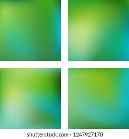 Set with green abstract blurred backgrounds. Vector illustration. Modern geometrical backdrop. Abstract template.