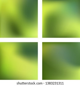 Set with green abstract blurred backgrounds. Vector illustration. Modern geometrical backdrop. Abstract template.