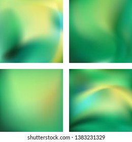 Set with green abstract blurred backgrounds. Vector illustration. Modern geometrical backdrop. Abstract template.