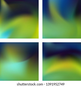 Set with green abstract blurred backgrounds. Vector illustration. Modern geometrical backdrop. Abstract template.