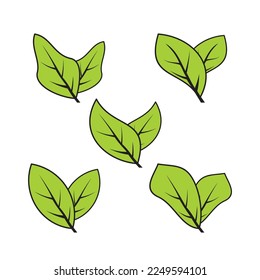 set of green abstract leaf icons, on white background. Vector illustration.
