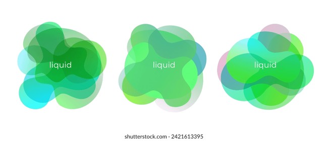 Set of green abstract liquid shapes for creative graphic design. Vector illustration.
