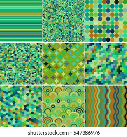 set with green abstract retro geometric seamless pattern for design, vector illustration
