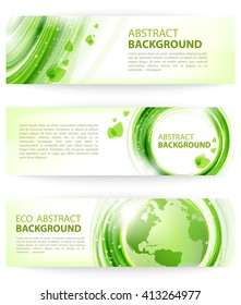 Set of green abstract vector banners. Eco design template for business presentations with empty space for your text. Vector.