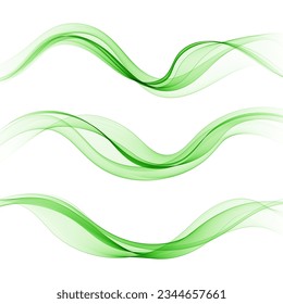 Set of green abstract waves. Vector design element.