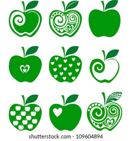 set of green apple icon isolated on white background. Vector illustration