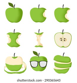 Set of Green apple isolated on white background vector illustration
