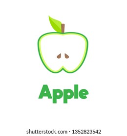 set of Green apple with stem and leaf.  Element of education illustration. Healthy vegetarian food. Vector isolated illustration on white background