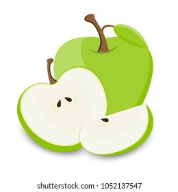Set of green apples fruit in various styles