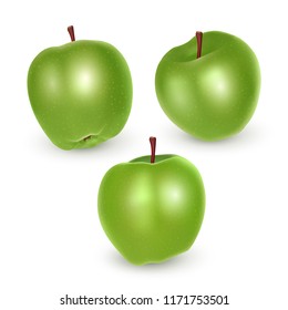 Set of green apples on white background, Ripe apples, vector illustration