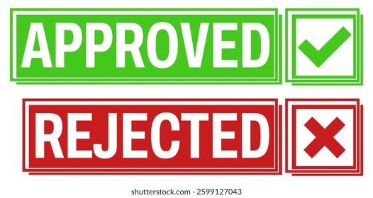 Set green approved and red rejected sign label design vector illustration