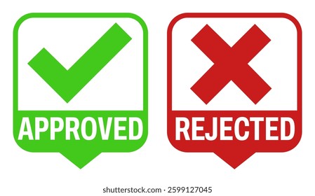 Set green approved and red rejected sign label design vector illustration