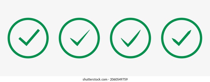 Set of green arrow check mark icon design isolated on white background.