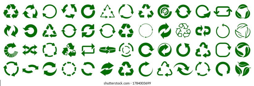 Set of green arrow recycle, means using recycled resources, recycling, arrows, recycle icon – vector