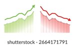 Set of Green arrow up and red down arrow. Finance profit  and loss graph symbol.