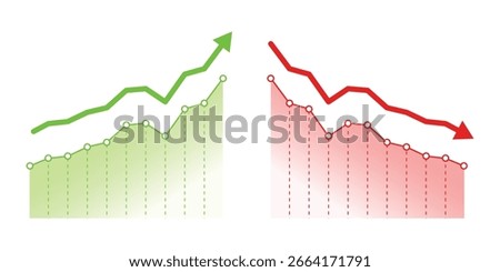 Set of Green arrow up and red down arrow. Finance profit  and loss graph symbol.